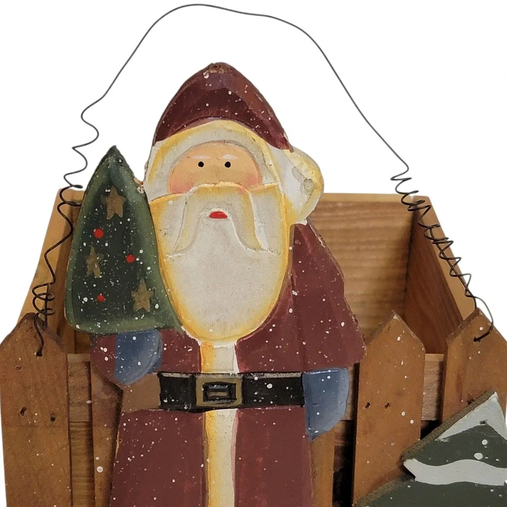 Rustic Santa Claus Wooden‎ Box Christmas Decor Holiday Country Primitive 90s